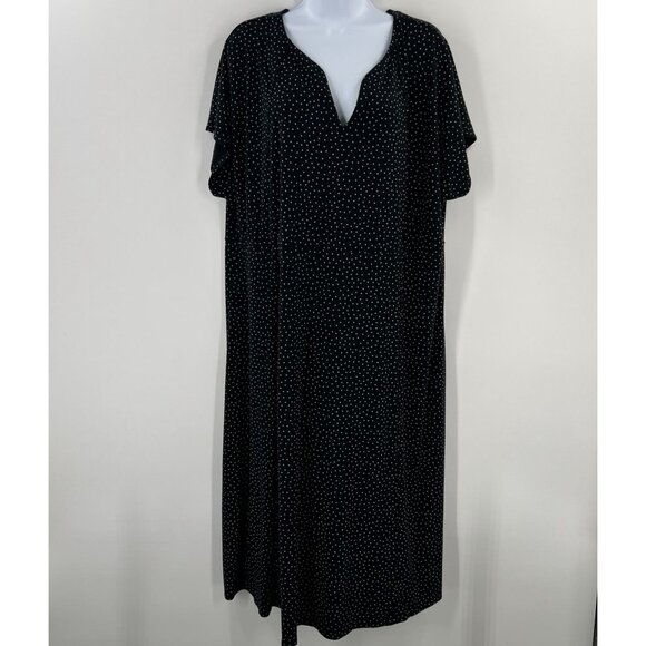 J.Jill 3X Wearever Black Polka Dot Midi Dress Notch V-Neck Short Sleeve - Picture 12 of 12